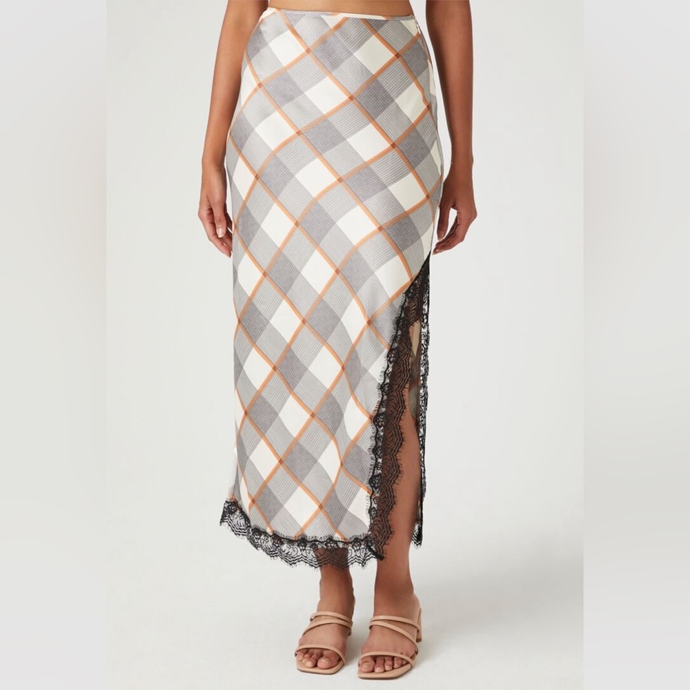 Forever 21 Plaid Satin Maxi Skirt